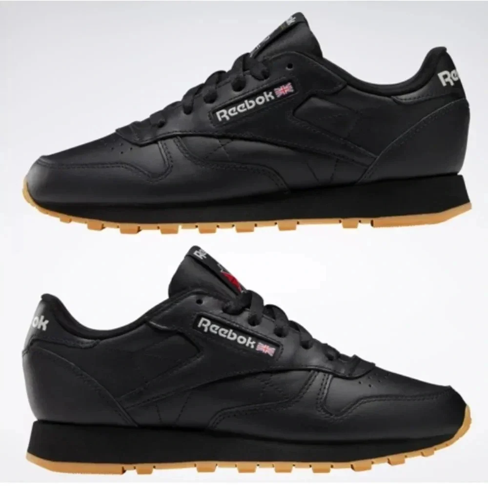 Reebok Classic Leather Shoes Black Gum Sole Wmn Sz 7.5 #GY0961